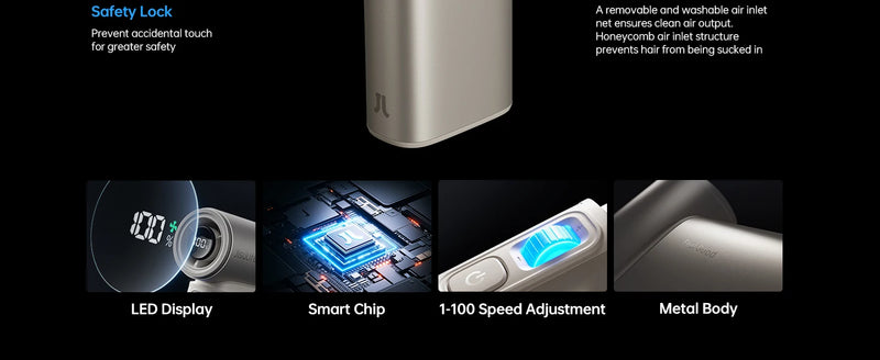 JISULIFE Handheld Fan Ultra 2, Powerful Turbo Jet Fan, 100 Speeds, 9000mAh Rechargeable Battery, LED Display, Outdoor Camping