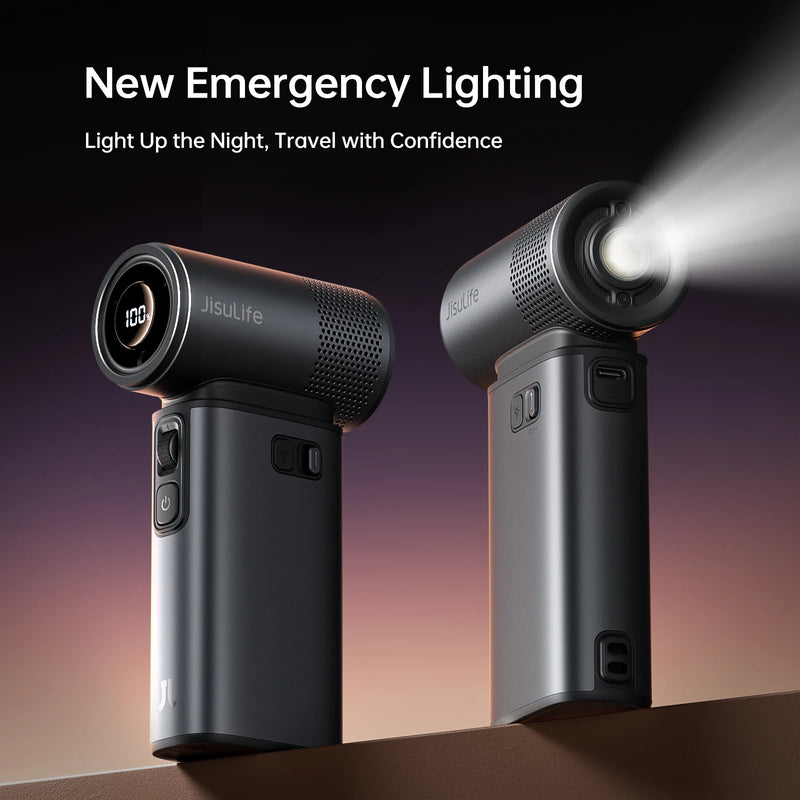 JISULIFE Handheld Fan Ultra 2, Powerful Turbo Jet Fan, 100 Speeds, 9000mAh Rechargeable Battery, LED Display, Outdoor Camping