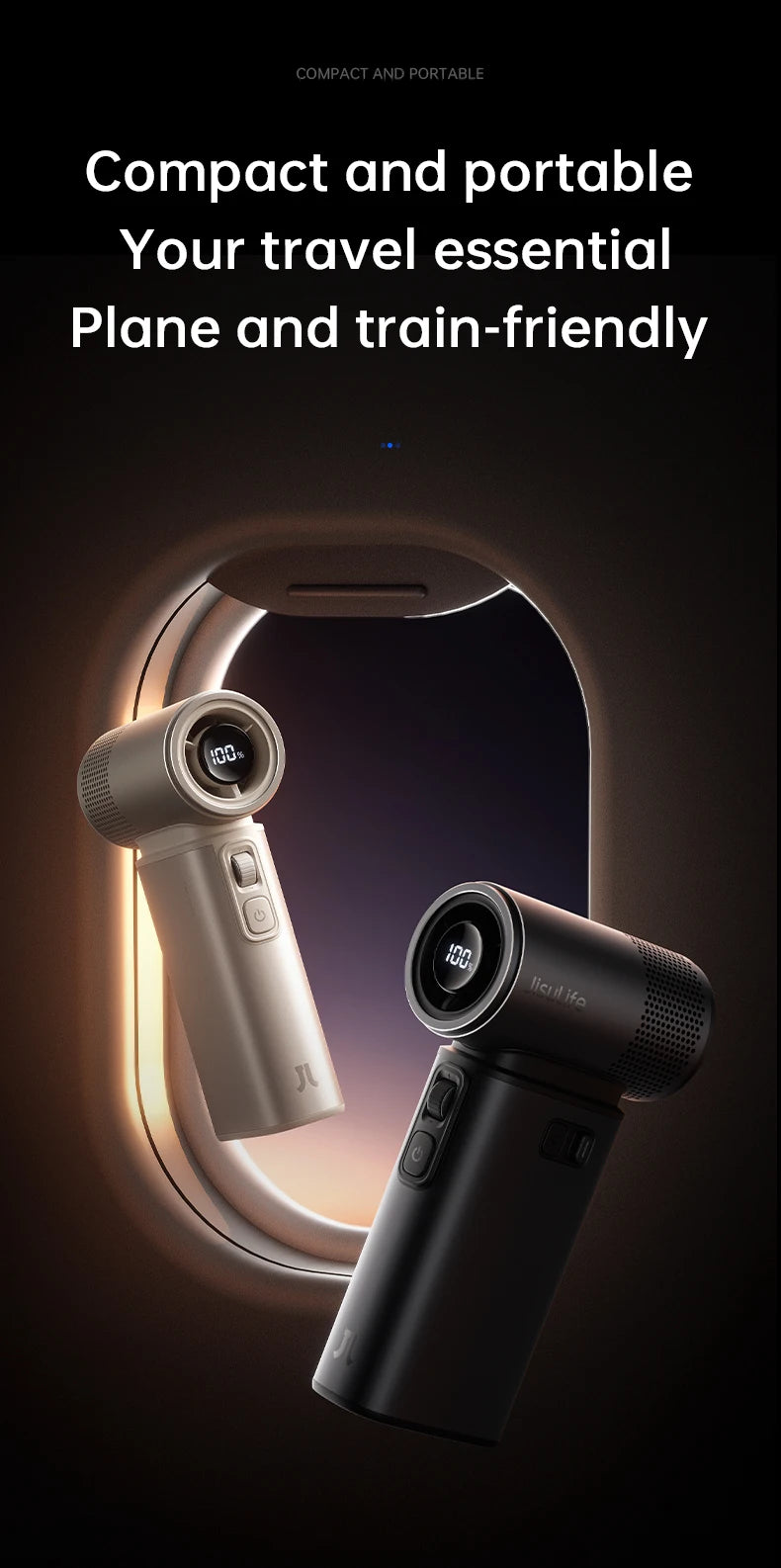 JISULIFE Handheld Fan Ultra 2, Powerful Turbo Jet Fan, 100 Speeds, 9000mAh Rechargeable Battery, LED Display, Outdoor Camping