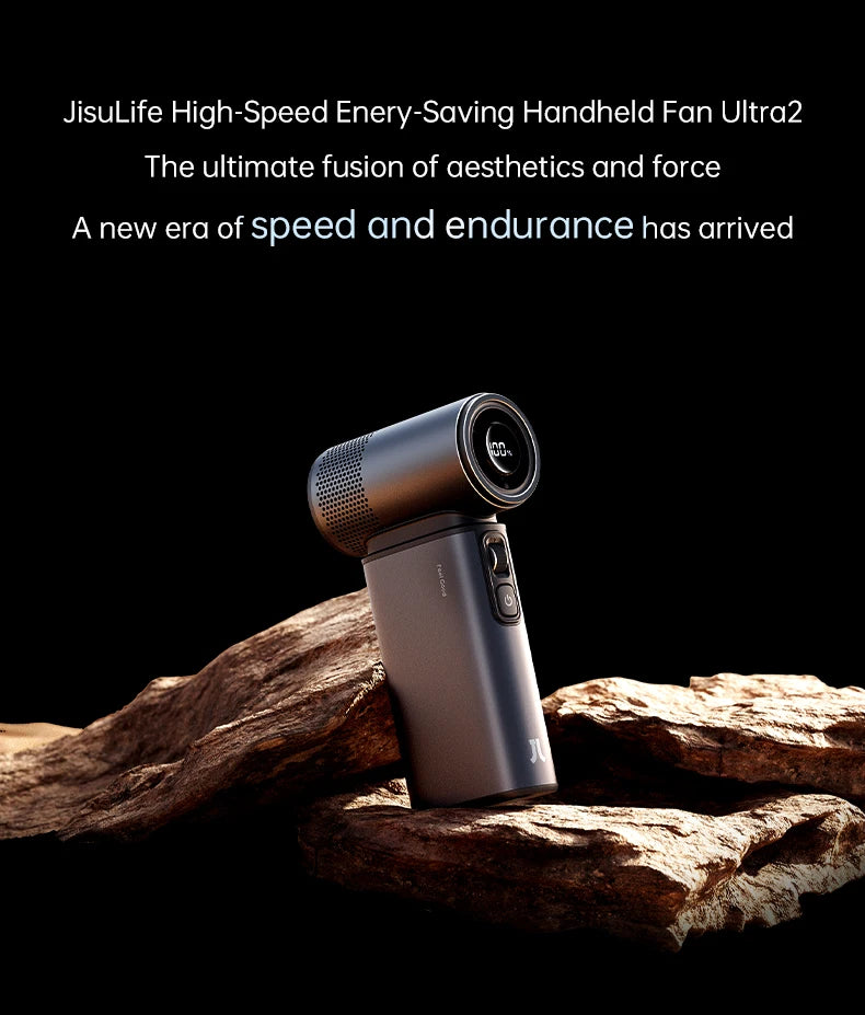 JISULIFE Handheld Fan Ultra 2, Powerful Turbo Jet Fan, 100 Speeds, 9000mAh Rechargeable Battery, LED Display, Outdoor Camping