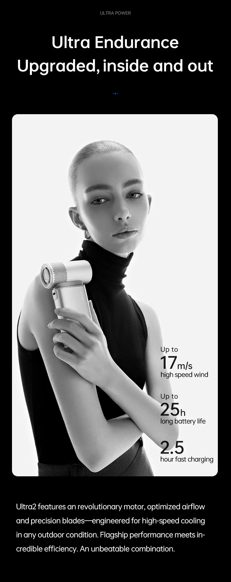 JISULIFE Handheld Fan Ultra 2, Powerful Turbo Jet Fan, 100 Speeds, 9000mAh Rechargeable Battery, LED Display, Outdoor Camping