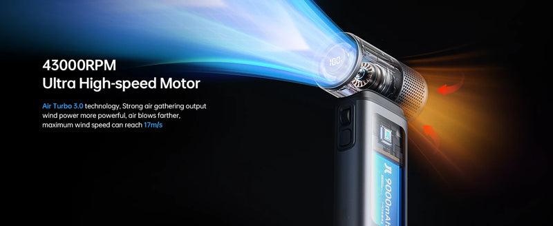 JISULIFE Handheld Fan Ultra 2, Powerful Turbo Jet Fan, 100 Speeds, 9000mAh Rechargeable Battery, LED Display, Outdoor Camping