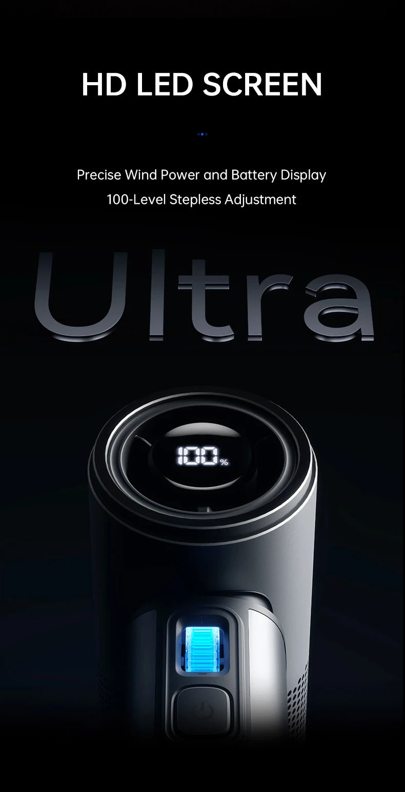 JISULIFE Handheld Fan Ultra 2, Powerful Turbo Jet Fan, 100 Speeds, 9000mAh Rechargeable Battery, LED Display, Outdoor Camping