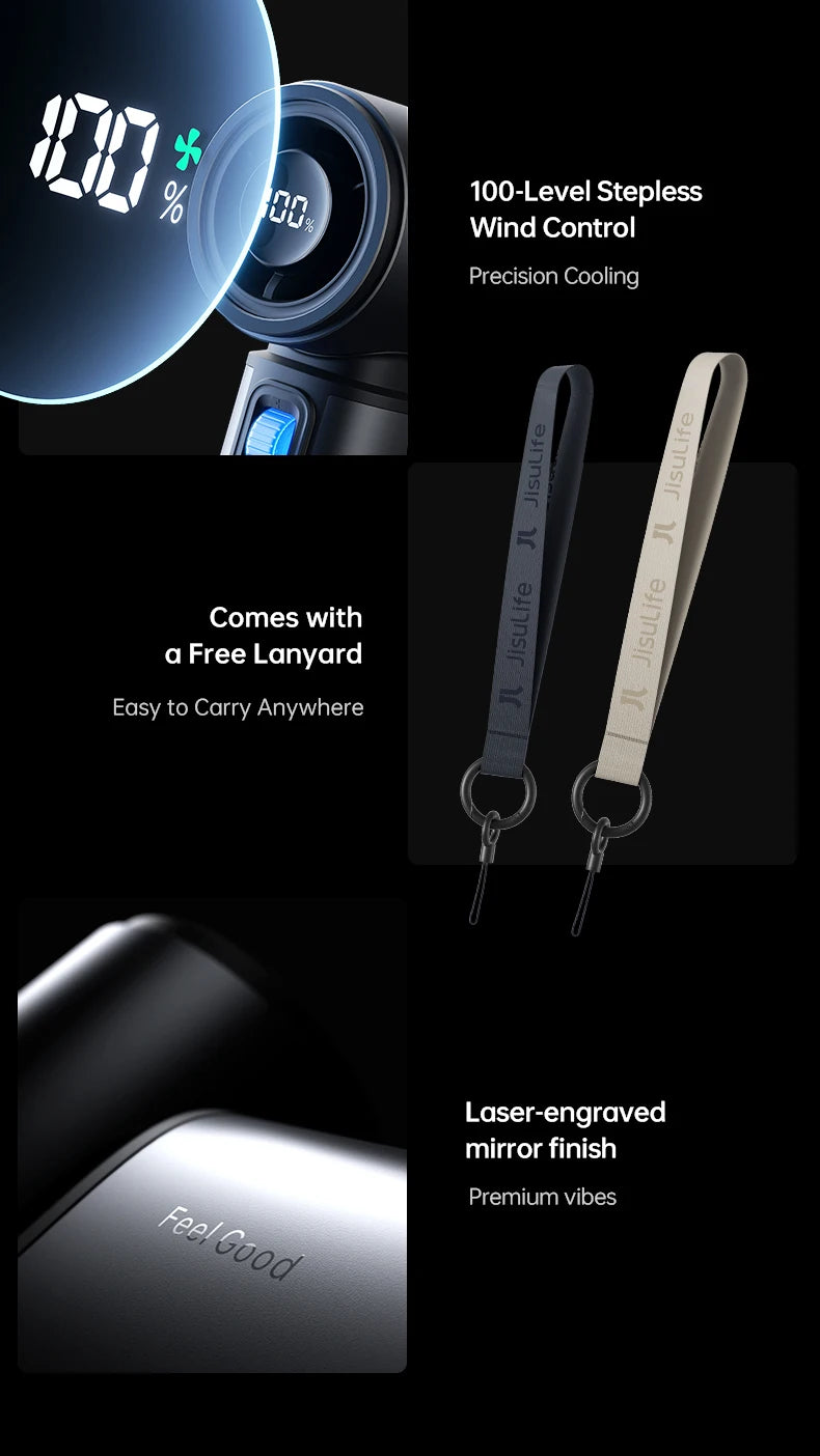 JISULIFE Handheld Fan Ultra 2, Powerful Turbo Jet Fan, 100 Speeds, 9000mAh Rechargeable Battery, LED Display, Outdoor Camping