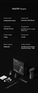 JISULIFE Handheld Fan Ultra 2, Powerful Turbo Jet Fan, 100 Speeds, 9000mAh Rechargeable Battery, LED Display, Outdoor Camping