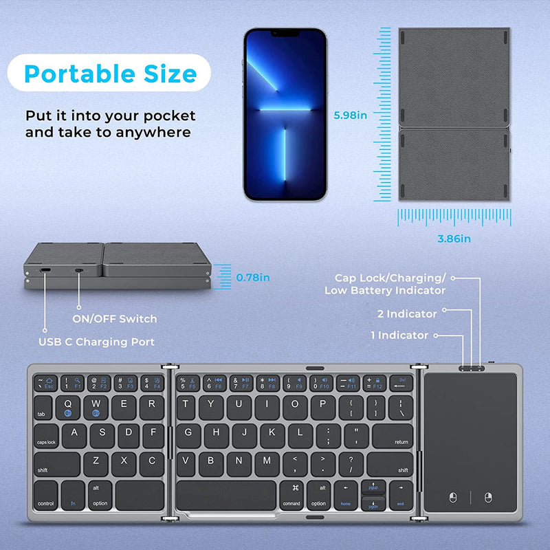 KeyFold 3 – Teclado Inalámbrico Plegable con Touchpad
